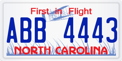 NC license plate ABB4443