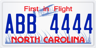 NC license plate ABB4444