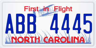 NC license plate ABB4445