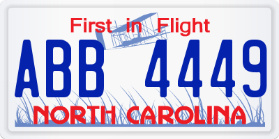 NC license plate ABB4449