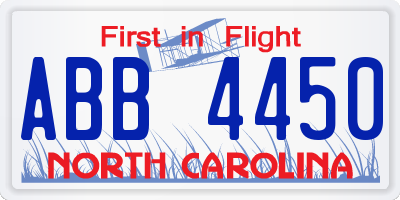 NC license plate ABB4450