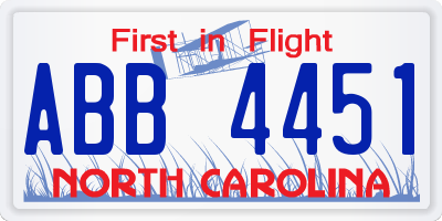 NC license plate ABB4451