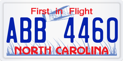 NC license plate ABB4460