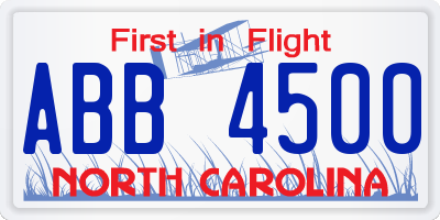 NC license plate ABB4500