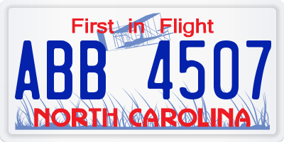 NC license plate ABB4507