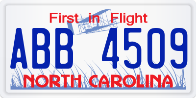 NC license plate ABB4509