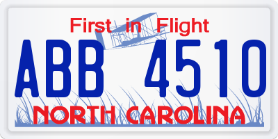 NC license plate ABB4510
