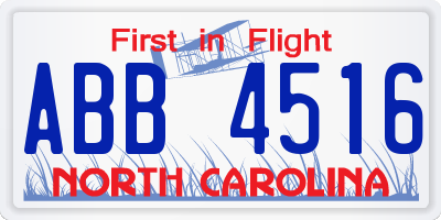 NC license plate ABB4516