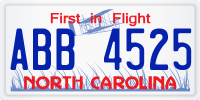 NC license plate ABB4525