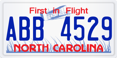 NC license plate ABB4529