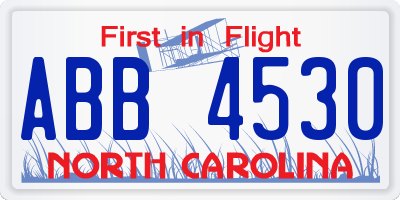 NC license plate ABB4530