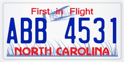 NC license plate ABB4531