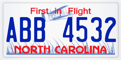 NC license plate ABB4532