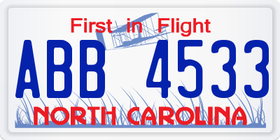 NC license plate ABB4533