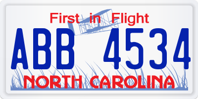 NC license plate ABB4534