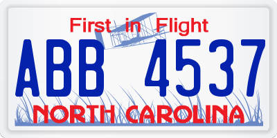 NC license plate ABB4537