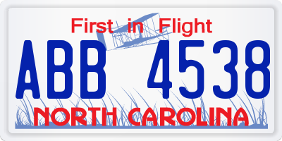 NC license plate ABB4538