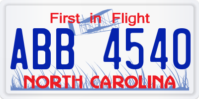 NC license plate ABB4540