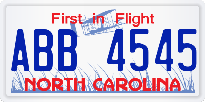 NC license plate ABB4545