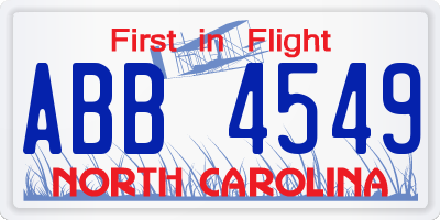 NC license plate ABB4549