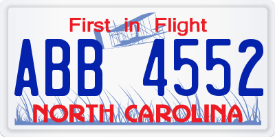 NC license plate ABB4552