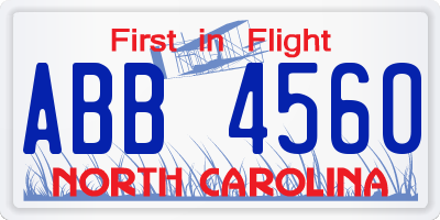 NC license plate ABB4560