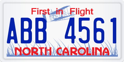 NC license plate ABB4561