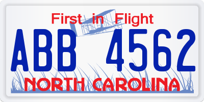 NC license plate ABB4562