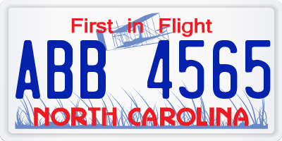 NC license plate ABB4565