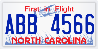 NC license plate ABB4566