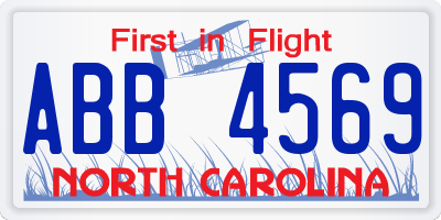 NC license plate ABB4569
