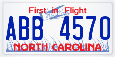 NC license plate ABB4570