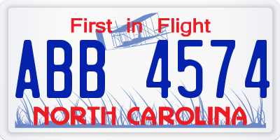 NC license plate ABB4574