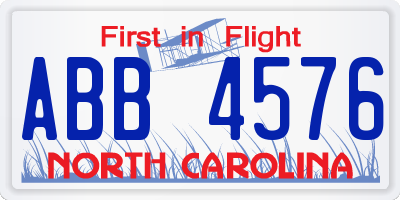 NC license plate ABB4576