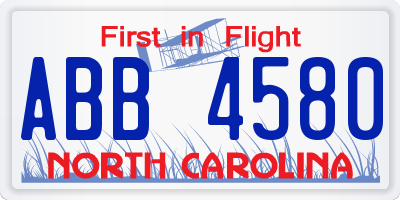 NC license plate ABB4580