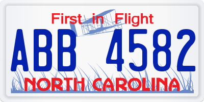 NC license plate ABB4582
