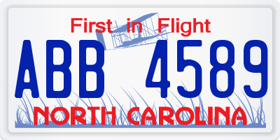 NC license plate ABB4589