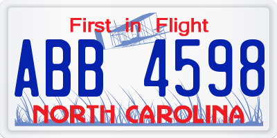 NC license plate ABB4598
