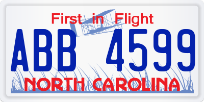NC license plate ABB4599