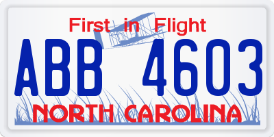 NC license plate ABB4603