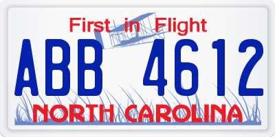 NC license plate ABB4612