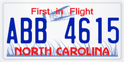 NC license plate ABB4615
