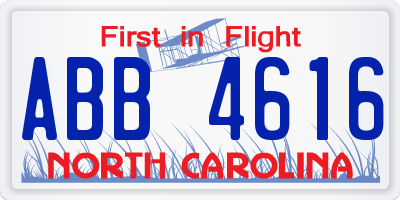 NC license plate ABB4616