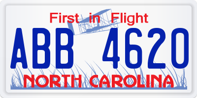 NC license plate ABB4620