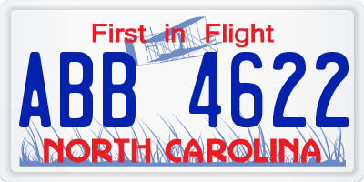 NC license plate ABB4622
