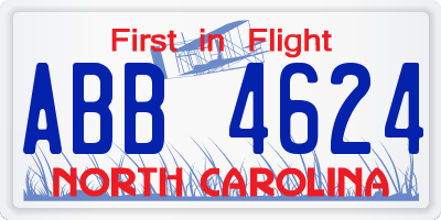 NC license plate ABB4624