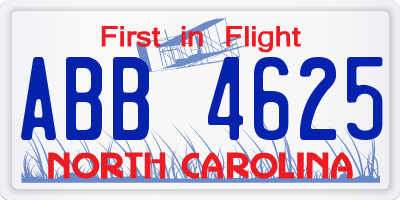 NC license plate ABB4625