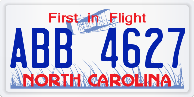 NC license plate ABB4627