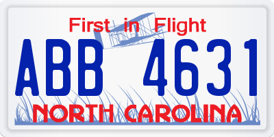 NC license plate ABB4631