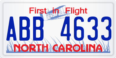 NC license plate ABB4633